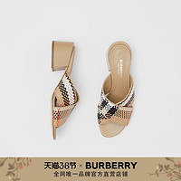 BURBERRY 女鞋 网格皮革粗跟凉鞋 80274301（35、典藏米色）