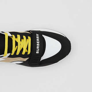 BURBERRY  格纹尼龙拼麂皮运动鞋 80273501（42、典藏米色）