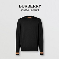 BURBERRY 男装 条纹装饰羊毛针织衫 80332011（XS、黑色）