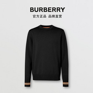 BURBERRY 男装 条纹装饰羊毛针织衫 80332011（S、黑色）