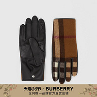 BURBERRY羊绒格纹羊毛拼羊皮手套80362371（均码、桦木棕/ 8码）