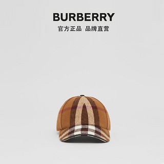 BURBERRY 羔羊皮格纹羊毛棒球帽 80369241（L、桦木棕）
