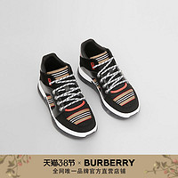 BURBERRY 标志条纹装饰麂皮拼网眼运动鞋 80370691（31、黑色）