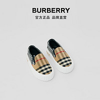 BURBERRY童鞋 对比感格纹棉质套穿运动鞋 80386291（25、典藏米色）