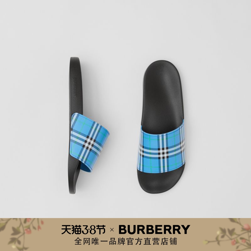 BURBERRY 男鞋 格纹印花拖鞋 80398981