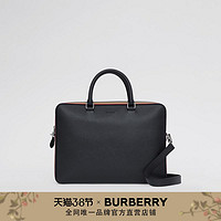 BURBERRY 标志性条纹印花粒纹皮革公文包80365381（黑色）