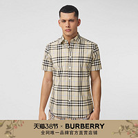 BURBERRY 男装 短袖格纹棉府绸衬衫80386641（XL、浅杏仁色）