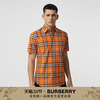 BURBERRY 男装 短袖格纹棉府绸衬衫 80391341（M、深橘色）