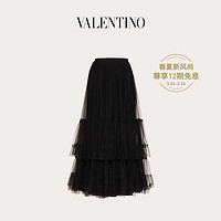 Valentino/华伦天奴女士 黑色 荷叶边薄纱半裙（36、黑色）