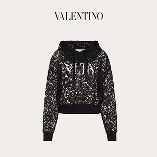 Valentino/华伦天奴女士新品 黑色 VLTN 蕾丝平纹针织卫衣（XS、黑色）