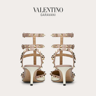 VALENTINO GARAVANI/华伦天奴 ROCKSTUD 漆皮系带铆钉高跟鞋（39.5、象牙白）