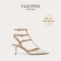 VALENTINO GARAVANI/华伦天奴 ROCKSTUD 漆皮系带铆钉高跟鞋(39.5、象牙白)