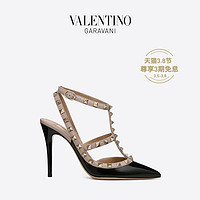 VALENTINO GARAVANI/华伦天奴 ROCKSTUD 漆皮系带铆钉高跟鞋（38、黑色）