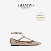 VALENTINO GARAVANI/华伦天奴 ROCKSTUD 漆皮系带铆钉平底鞋（38.5、裸粉色）
