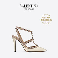 VALENTINO GARAVANI/华伦天奴 ROCKSTUD 漆皮系带铆钉高跟鞋（37.5、象牙白）