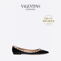VALENTINO GARAVANI/华伦天奴 ROCKSTUD 经典漆皮铆钉平底鞋(40、黑色)
