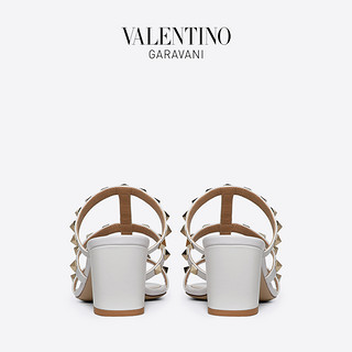 VALENTINO GARAVANI/华伦天奴 ROCKSTUD小牛皮拖鞋式铆钉高跟凉鞋（36.5、纯白）