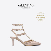 VALENTINO GARAVANI/华伦天奴 ROCKSTUD 漆皮系带铆钉高跟鞋(39、裸粉色)
