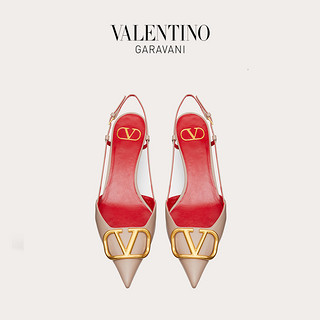 VALENTINO GARAVANI/华伦天奴 VLogo Signature 牛皮后系带高跟鞋（37、裸粉色）