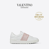 VALENTINO GARAVANI/华伦天奴 Rockstud Untitled 牛皮铆钉运动鞋(38.5、白/水粉色拼接)