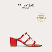 VALENTINO GARAVANI/华伦天奴 ROCKSTUD小牛皮拖鞋式铆钉高跟凉鞋（34.5、红色）