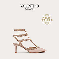 VALENTINO GARAVANI/华伦天奴 ROCKSTUD 漆皮系带铆钉高跟鞋（34.5、淡粉色）