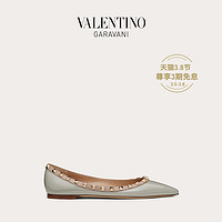 VALENTINO GARAVANI/华伦天奴 ROCKSTUD 经典漆皮铆钉平底鞋（39.5、灰色）