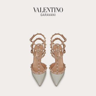 VALENTINO GARAVANI/华伦天奴 ROCKSTUD 漆皮系带铆钉高跟鞋（35、灰色）
