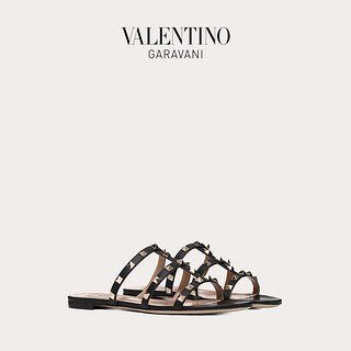 VALENTINO GARAVANI/华伦天奴 女士 ROCKSTUD 拖鞋式平底铆钉凉鞋（37、黑色）
