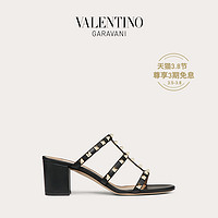 VALENTINO GARAVANI/华伦天奴 ROCKSTUD小牛皮拖鞋式铆钉高跟凉鞋（37.5、黑色）