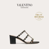 VALENTINO GARAVANI/华伦天奴 ROCKSTUD小牛皮拖鞋式铆钉高跟凉鞋(37.5、黑色)