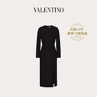 Valentino/华伦天奴 女士 黑色 弹力双层绉纱羊毛连衣裙（48、黑色）
