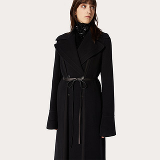 Valentino/华伦天奴女士新品 黑色 皮革装饰双面羊绒大衣（36、黑色）