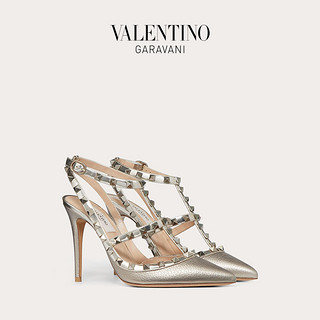 VALENTINO GARAVANI/华伦天奴女士新品 ROCKSTUD 系带铆钉高跟鞋（35、金属色）