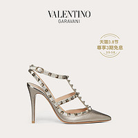 VALENTINO GARAVANI/华伦天奴女士新品 ROCKSTUD 系带铆钉高跟鞋（37、金属色）