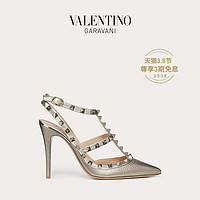 VALENTINO GARAVANI/华伦天奴女士新品 ROCKSTUD 系带铆钉高跟鞋（38.5、金属色）