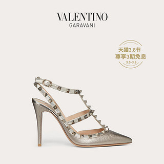 VALENTINO GARAVANI/华伦天奴女士新品 ROCKSTUD 系带铆钉高跟鞋（38、金属色）