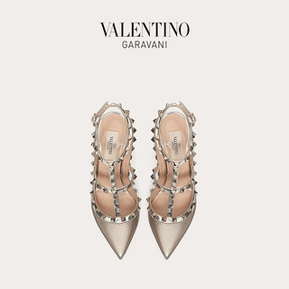 VALENTINO GARAVANI/华伦天奴女士新品 ROCKSTUD 系带铆钉高跟鞋（38、金属色）