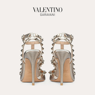 VALENTINO GARAVANI/华伦天奴女士新品 ROCKSTUD 系带铆钉高跟鞋（37.5、金属色）