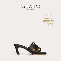 VALENTINO GARAVANI/华伦天奴女士Roman Stud 衔缝羊皮革凉鞋（37、黑色）