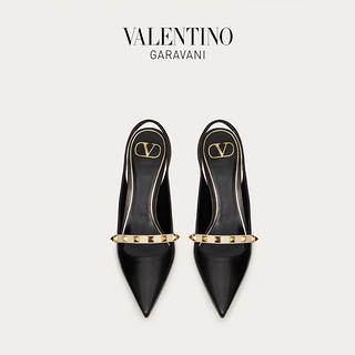 VALENTINO GARAVANI/华伦天奴 Rockstud 小羊皮铆钉后系带高跟鞋（38.5、黑色）