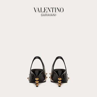 VALENTINO GARAVANI/华伦天奴 Rockstud 小羊皮铆钉后系带高跟鞋（39、黑色）