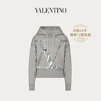 Valentino/华伦天女士新品灰色VLogo Signature 刺绣平纹针织卫衣