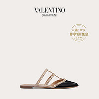 VALENTINO GARAVANI/华伦天奴 女士 ROCKSTUD 漆皮铆钉穆勒鞋（37.5、黑色）