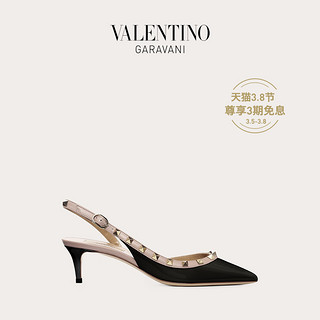 VALENTINO GARAVANI/华伦天奴女士Rockstud 漆皮后系带铆钉高跟鞋（38.5、黑色）