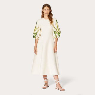 Valentino/华伦天奴女士新品白色Crepe Couture 刺绣连衣裙（42S、白色）