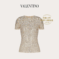 Valentino/华伦天奴女士新品灰色亮片装饰弹力薄纱上衣（36、灰色）