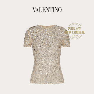 Valentino/华伦天奴女士新品灰色亮片装饰弹力薄纱上衣（42、灰色）