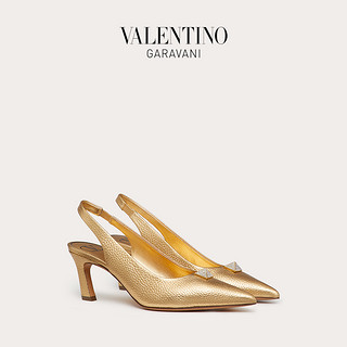 VALENTINO GARAVANI/华伦天奴 Roman Stud小牛皮后系带高跟大钉鞋（38、金属色）