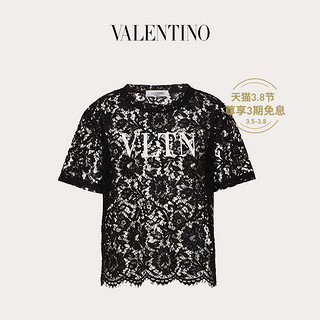 Valentino/华伦天奴女士新品 黑色 VLTN 蕾丝T恤（M、黑色）